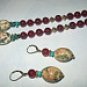 Cherry Red Catalin Beaded Necklace & Earrings Set Turquoise Stones Vintage Hand Stung Rare