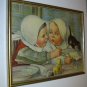Young Little Girls Eating Small Black Kitten Between Two Litigants Antique Original 1907