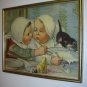 Young Little Girls Eating Small Black Kitten Between Two Litigants Antique Original 1907