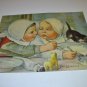 Young Little Girls Eating Small Black Kitten Between Two Litigants Antique Original 1907