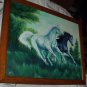 Wild Mustang Black and White Horses Running Original Oil Painting On Canvas Board