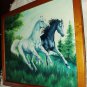 Wild Mustang Black and White Horses Running Original Oil Painting On Canvas Board
