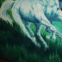 Wild Mustang Black and White Horses Running Original Oil Painting On Canvas Board