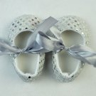 Baby Crib Shoes - Sequin baby shoes with satin bow - Silver