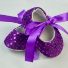 Baby Crib Shoes - Sequin baby shoes with satin bow - Purple