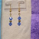 Gold Plated Sapphire Blue Swarovski Crystal Dangle Earrings