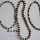 Lot of 3 Wood Bead Brown Tan Cream White Black Blue 2 Bracelets 1 Anklet