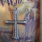 Pewter Rope Cross Pendant Choker Necklace Christian Religious WWJD?