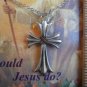 Pewter Cross Pendant Choker Necklace Christian Religious Copper Wired WWJD?