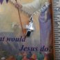 Silver Tone Cross Pendant Choker Necklace Christian Religious Petite WWJD ?