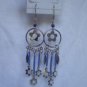 Silver Circle Blue Chandelier Earrings Flower Findings