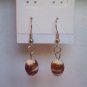 Tan White Bronze Oval Murano Lampwork Glass Handcrafted Dangle Earrings