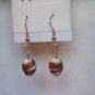 Tan White Bronze Oval Murano Lampwork Glass Handcrafted Dangle Earrings