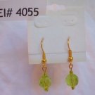 Gold Plated Emerald Green Faceted Round Glass Dangle Earrings