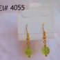 Gold Plated Emerald Green Faceted Round Glass Dangle Earrings