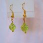 Gold Plated Emerald Green Faceted Round Glass Dangle Earrings