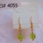 Gold Plated Emerald Green Faceted Round Glass Dangle Earrings