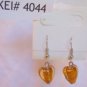 Amber Heart Silver Foil Lampwork Glass Handcrafted Dangle Earrings