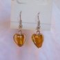 Amber Heart Silver Foil Lampwork Glass Handcrafted Dangle Earrings