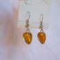 Amber Heart Silver Foil Lampwork Glass Handcrafted Dangle Earrings