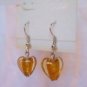 Amber Heart Silver Foil Lampwork Glass Handcrafted Dangle Earrings