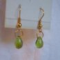 Gold Plated Czech Dark Emerald Green Glass Teardrop Dangle Earrings