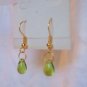 Gold Plated Czech Dark Emerald Green Glass Teardrop Dangle Earrings