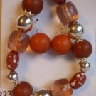 Orange Rust Brown Silver Tone Round Ball Bracelet Matching  Earrings Elegant