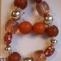Orange Rust Brown Silver Tone Round Ball Bracelet Matching Earrings Elegant