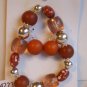 Orange Rust Brown Silver Tone Round Ball Bracelet Matching Earrings Elegant
