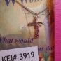 Silver Tone Cross Pendant Choker Necklace WWJD Pink Gem Christian Contemporary