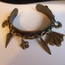 Set of 2 Matching Vintage CUFF BRACELETS Chain Leaf Fan Charms Antique