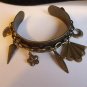 Set of 2 Matching Vintage CUFF BRACELETS Chain Leaf Fan Charms Antique