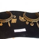 Set of 2 Vintage CUFF BRACELETS Chain Leaf Fan Charms Antique