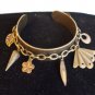 Set of 2 Vintage CUFF BRACELETS Chain Leaf Fan Charms Antique
