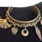 Set of 2 Vintage CUFF BRACELETS Chain Leaf Fan Charms Antique