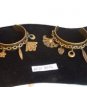 Set of 2 Vintage CUFF BRACELETS Chain Leaf Fan Charms Antique