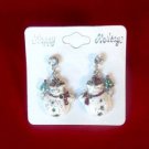 Red Green White Snowman Dangle Stud Earrings Crystal Stone Christmas Holiday