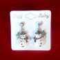 Red Green White Snowman Dangle Stud Earrings Crystal Stone Christmas Holiday