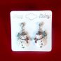 Red Green White Snowman Dangle Stud Earrings Crystal Stone Christmas Holiday