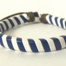 Blue White Stripe Hemp Leather Bracelet Surfer Wristband Ethnic Tribal