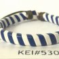 Blue White Stripe Hemp Leather Bracelet Surfer Wristband Ethnic Tribal