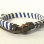 Blue White Stripe Hemp Leather Bracelet Surfer Wristband Ethnic Tribal