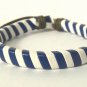 Blue White Stripe Hemp Leather Bracelet Surfer Wristband Ethnic Tribal