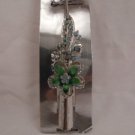 Green Acrylic Flower Rhinestone Hair Clip Alligator Salon Barrette Silver Tone