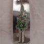 Green Acrylic Flower Rhinestone Hair Clip Alligator Salon Barrette Silver Tone