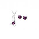 Dk Purple Austrian Crystal Swan Bird Wing Necklace Earrings White GoldPlated 18K