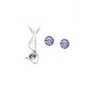 Purple Austrian Crystal Swan Bird Wing Necklace Earrings White Gold Plated 18K