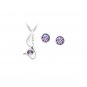Purple Austrian Crystal Swan Bird Wing Necklace Earrings White Gold Plated 18K