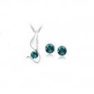 Teal Austrian Crystal Swan Bird Wing Necklace Earrings White Gold Plated 18K
